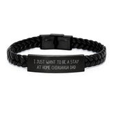 Funny Chihuahua Dog Gifts from Men, Inspirational Stay at Home Dad Interlaced Leather Bracelet for Chihuahua Dog Lovers, Unique Graduation Gifts for Him - Image 1